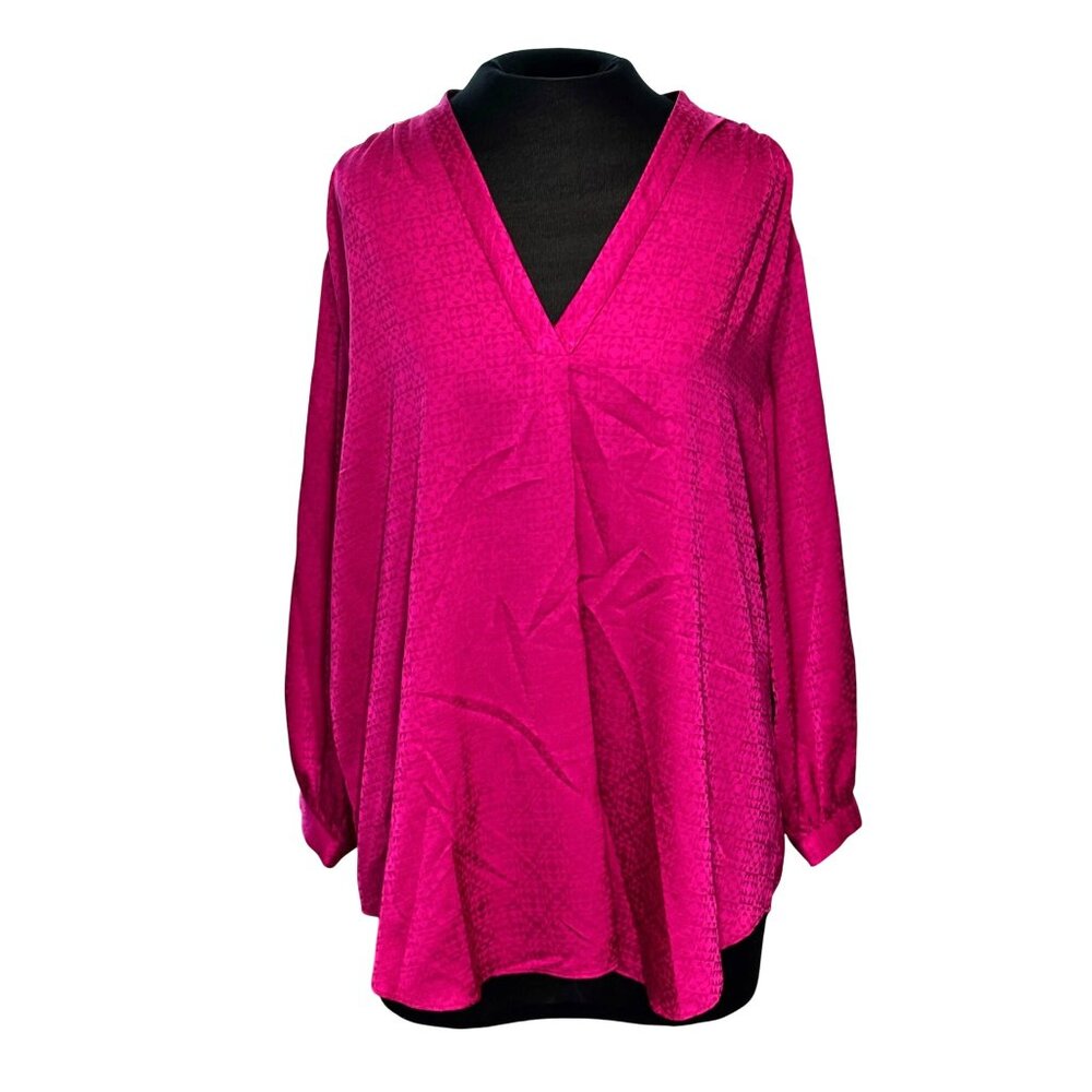 Vince Camuto Womens Fuchsia Blouse 2X Textured Long Sleeve V-Neck